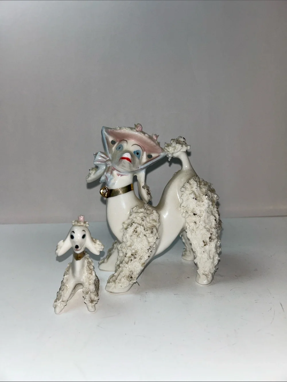 1950’s Spaghetti Trim Poodle With Pup No leash Porcelain